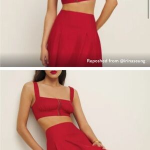 Red A-Line Midi Skirt for Night Out